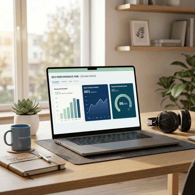 Dashboard and analytics on a laptop representing an affordable SEO tool stack